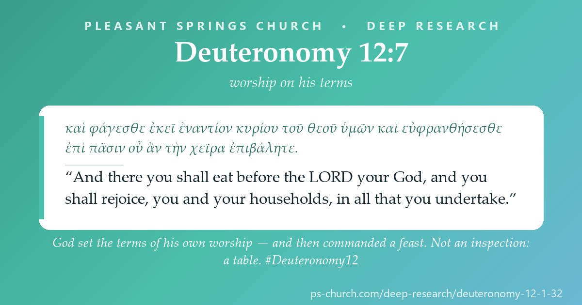 Share card &mdash; God set the terms of his own worship — and then commanded a feast. “And there you shall eat before the LORD your God, and you shall rejoice.” Not an inspection. A table. #Deuteronomy12