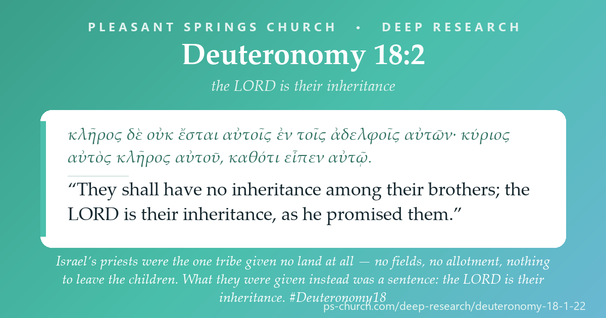 Share card &mdash; Israel’s priests were the one tribe given no tribal inheritance. What they were given instead was a sentence: “the LORD is their inheritance.” The same chapter tells a whole nation to stop groping after hidden knowledge — because God speaks. #Deuteronomy18
