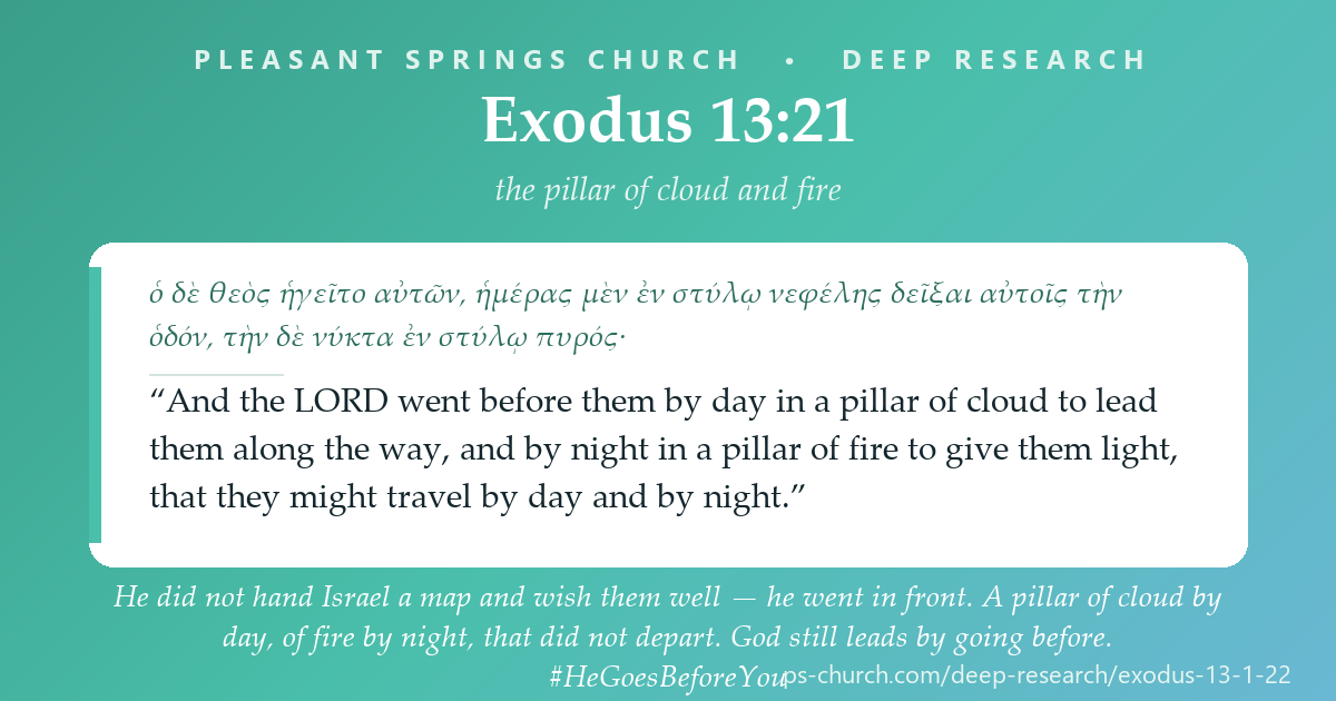 Share card &mdash; He did not hand Israel a map and wish them well — he went in front. A pillar of cloud by day, of fire by night, that did not depart. God still leads by going before. #HeGoesBeforeYou