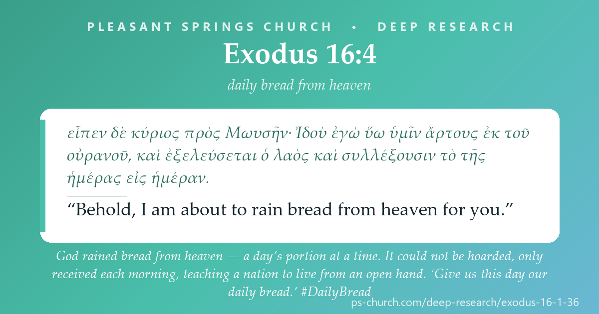 Share card &mdash; God rained bread from heaven — a day’s portion at a time. It could not be hoarded, only received each morning. ‘Give us this day our daily bread.’ #DailyBread