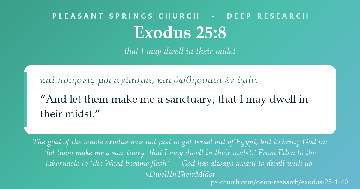 Share card &mdash; The goal of the whole exodus was not just to get Israel out of Egypt, but to bring God in: ‘let them make me a sanctuary, that I may dwell in their midst.’ #Exodus25
