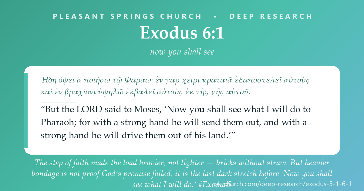 Share card &mdash; When obedience makes the load heavier, the promise is not failing — it is ripening. ‘Now you shall see what I will do to Pharaoh.’ #Exodus5