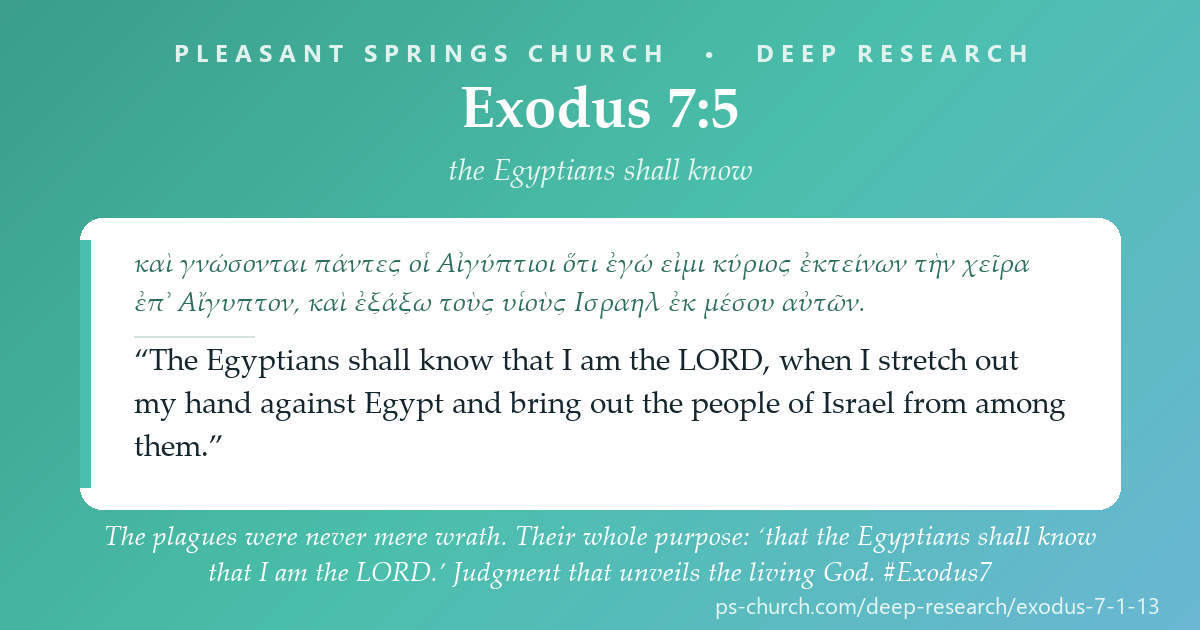 Share card &mdash; The plagues were never mere wrath. Their whole purpose: ‘that the Egyptians shall know that I am the LORD.’ Judgment that unveils the living God. #Exodus7