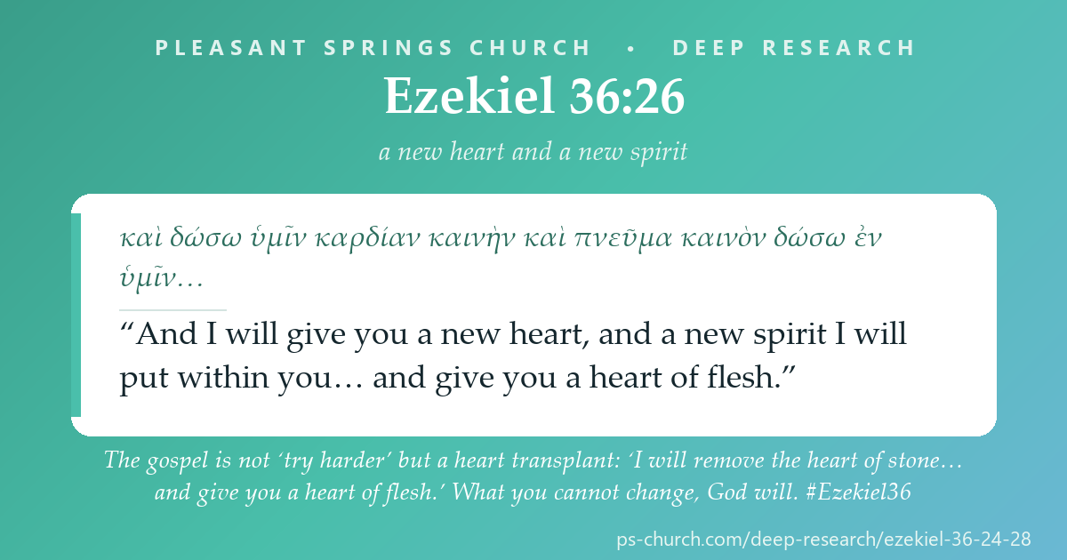 Share card &mdash; The gospel is not ‘try harder’ but a heart transplant: ‘I will remove the heart of stone… and give you a heart of flesh.’ What you cannot change, God will. #Ezekiel36
