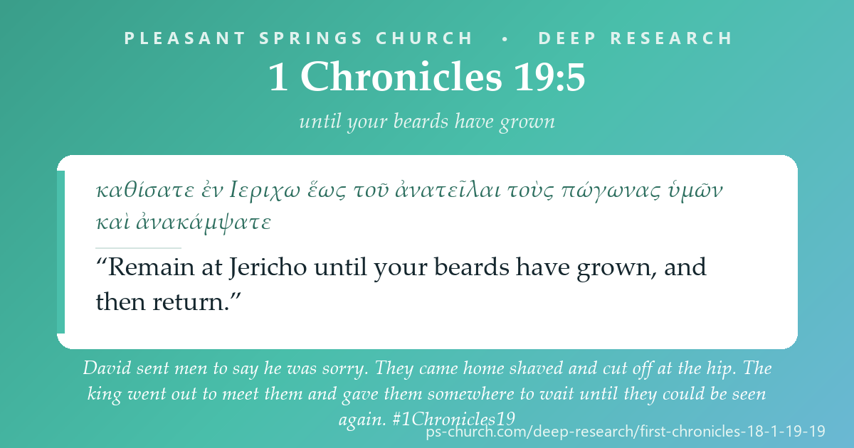 Share card &mdash; David sent men to say he was sorry. They came home shaved and half-dressed. The king went out to meet them and said: stay at Jericho until your beards have grown. #1Chronicles19