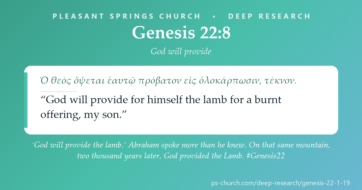 Share card &mdash; ‘God will provide the lamb.’ Abraham spoke more than he knew. On that same mountain, two thousand years later, God provided the Lamb. #Genesis22