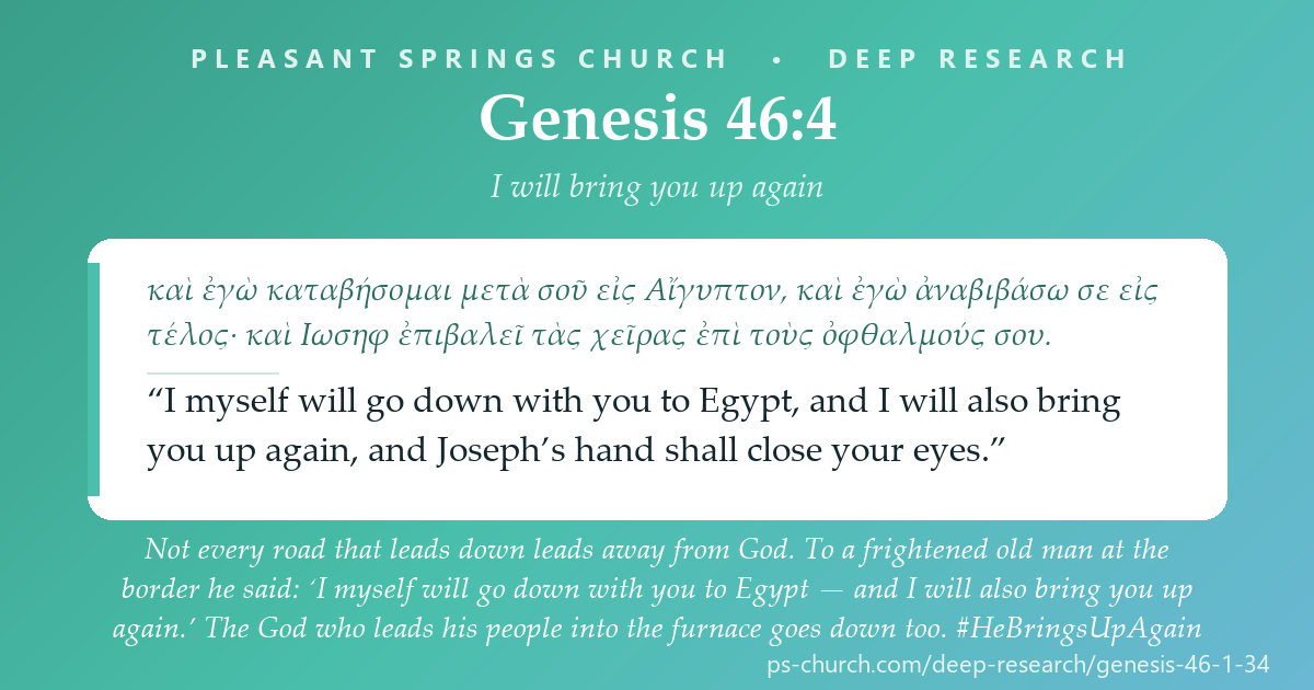 Share card &mdash; Not every road that leads down leads away from God. To a frightened old man at the border he said: I myself will go down with you — and I will also bring you up again. The God who leads into the furnace goes down too. #HeBringsUpAgain