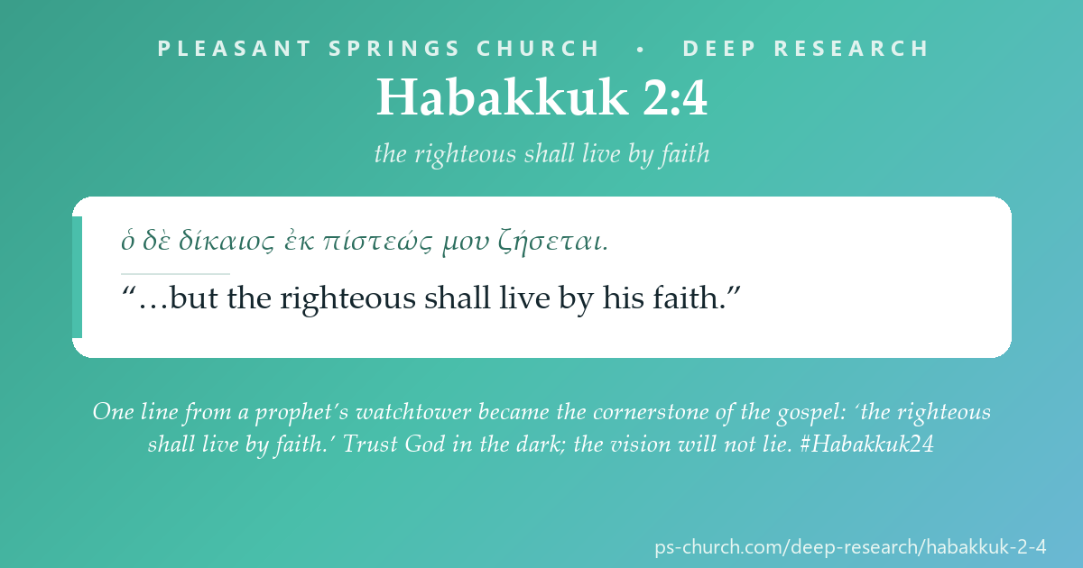 Share card &mdash; One line from a prophet’s watchtower became the cornerstone of the gospel: ‘the righteous shall live by faith.’ Trust God in the dark; the vision will not lie. #Habakkuk24