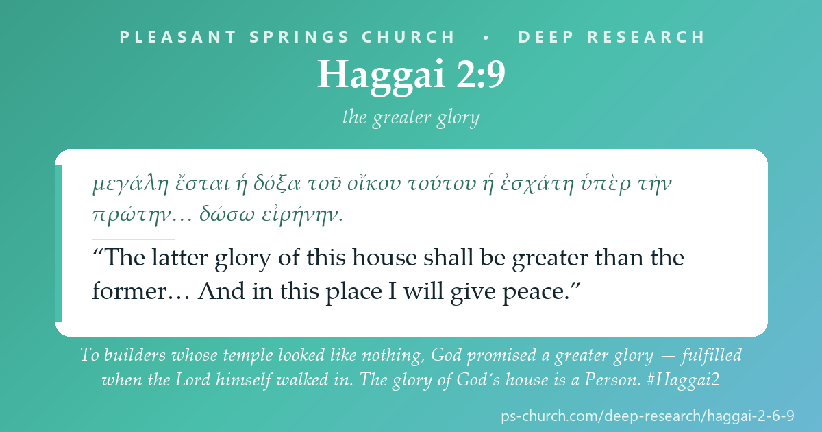 Share card &mdash; To builders whose temple looked like nothing, God promised a greater glory — fulfilled when the Lord himself walked in. The glory of God’s house is a Person. #Haggai2