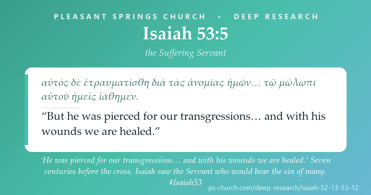 Share card &mdash; ‘He was pierced for our transgressions… and with his wounds we are healed.’ Seven centuries before the cross, Isaiah saw the Servant who would bear the sin of many. #Isaiah53