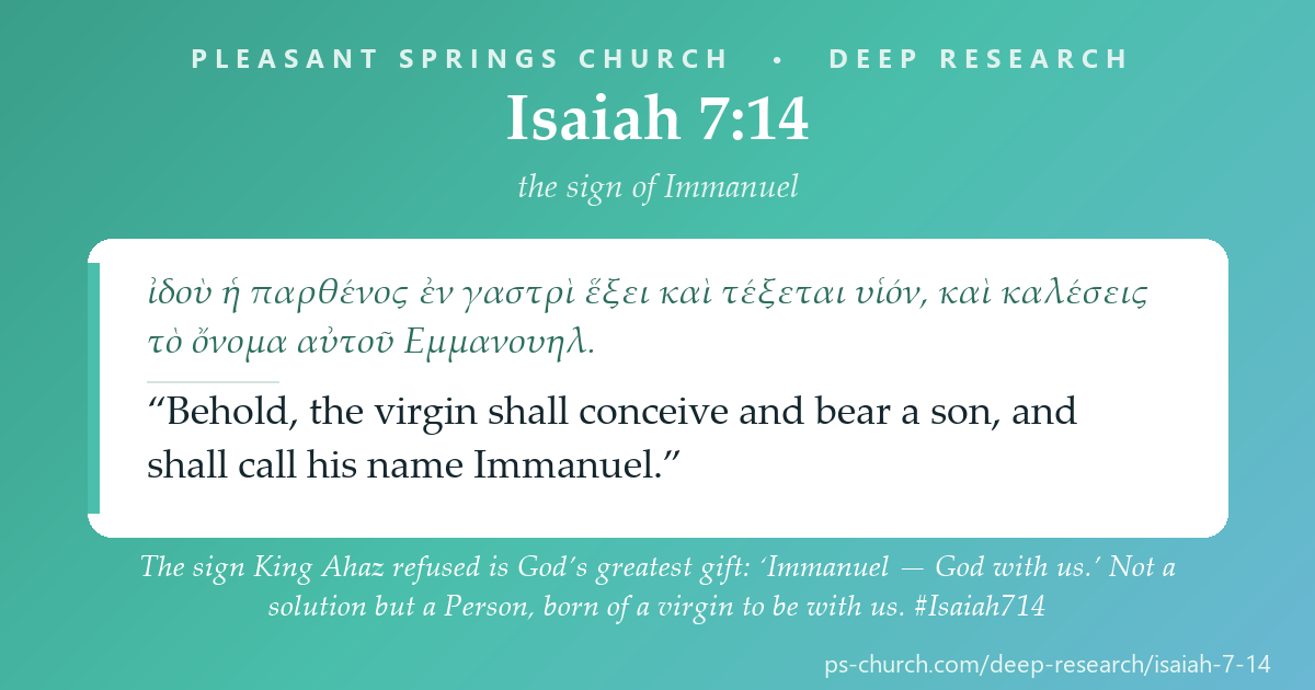 Share card &mdash; The sign King Ahaz refused is God’s greatest gift: ‘Immanuel — God with us.’ Not a solution but a Person, born of a virgin to be with us. #Isaiah714