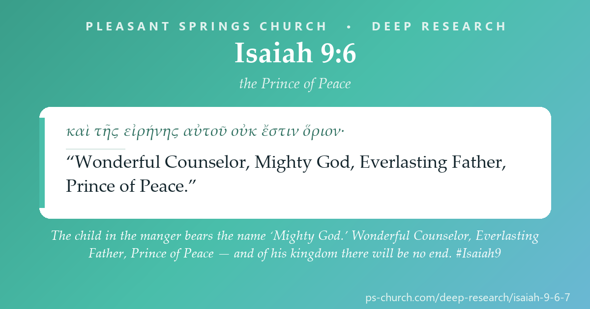 Share card &mdash; The child in the manger bears the name ‘Mighty God.’ Wonderful Counselor, Everlasting Father, Prince of Peace — and of his kingdom there will be no end. #Isaiah9