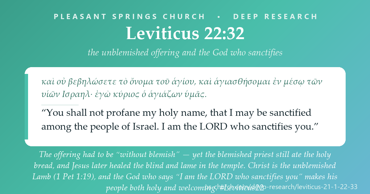 Share card &mdash; The offering had to be “without blemish.” The blemished priest still ate the holy bread — and Jesus healed the blind and lame in the temple. Christ is the unblemished Lamb, and his people are made holy and welcoming. #Leviticus22