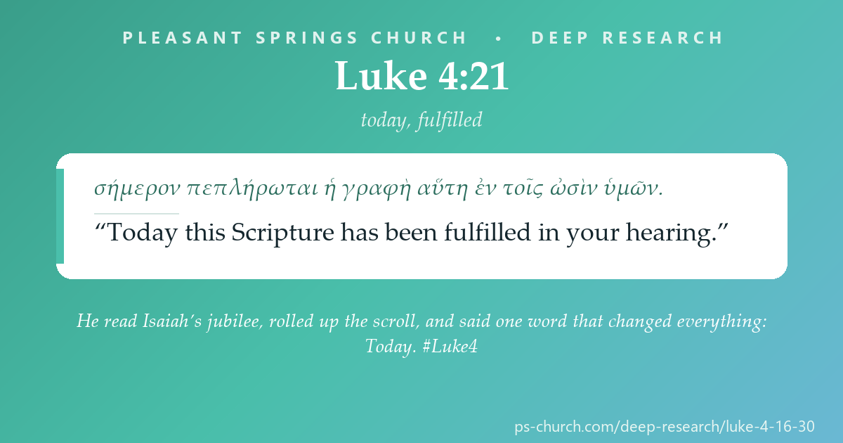 Share card &mdash; He read Isaiah’s jubilee, rolled up the scroll, and said one word that changed everything: Today. #Luke4