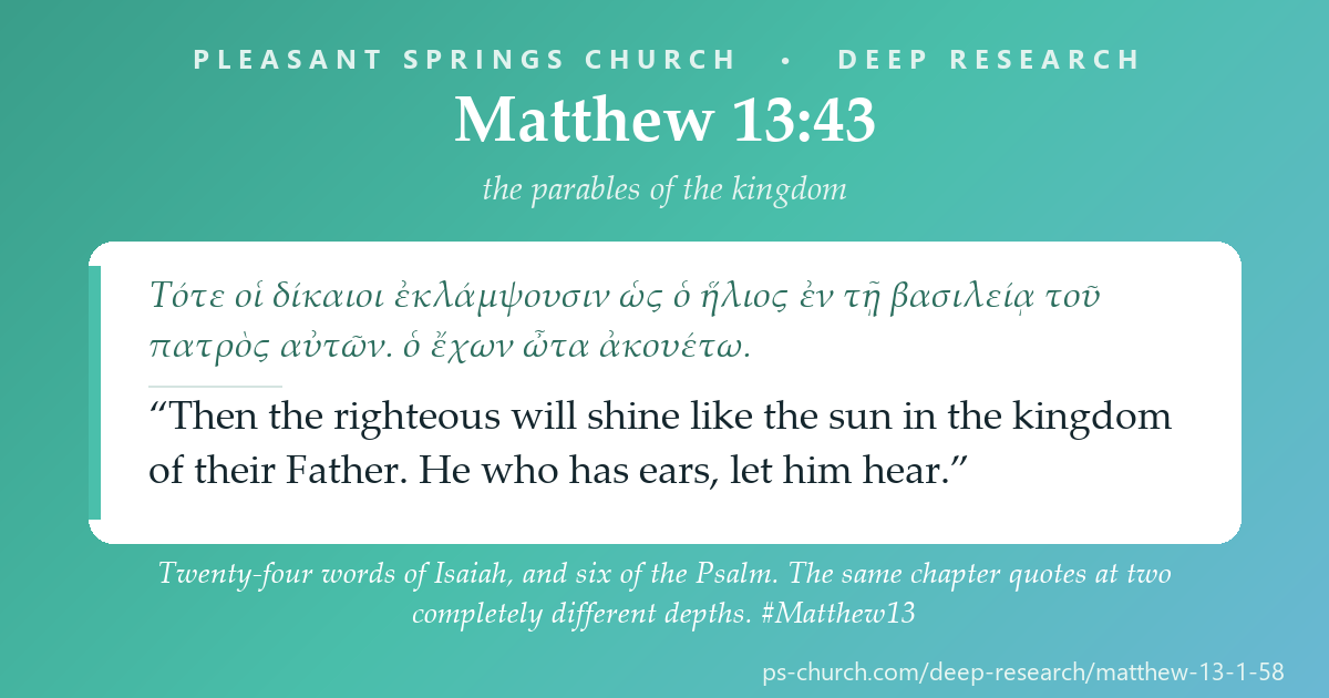 Share card &mdash; Twenty-four words of Isaiah, and six of the Psalm. The same chapter quotes at two completely different depths.  #Matthew13