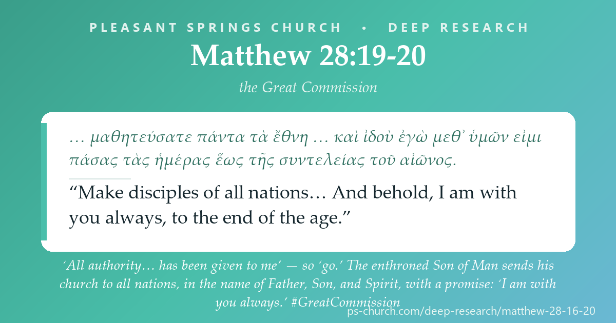 Share card &mdash; ‘All authority… has been given to me’ — so ‘go.’ The enthroned Son of Man sends his church to all nations, in the name of Father, Son, and Spirit, with a promise: ‘I am with you always.’ #GreatCommission