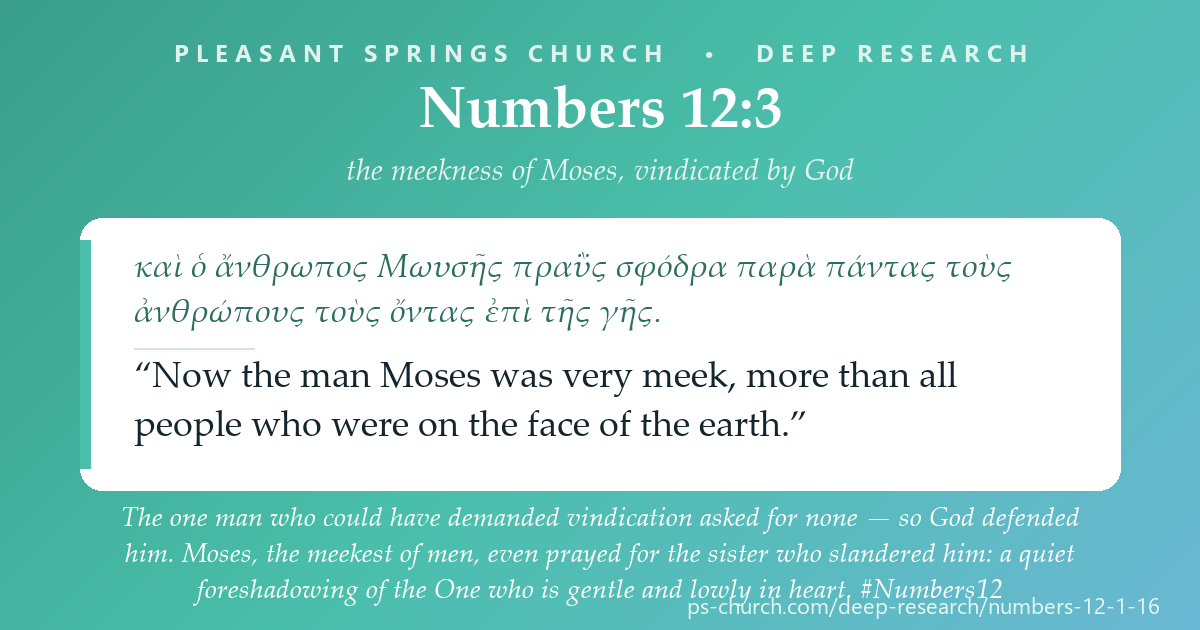 Share card &mdash; “Now the man Moses was very meek, more than all people.” He would not defend himself — so God defended him — and he prayed for the very ones who wronged him. A quiet foreshadowing of the One who is gentle and lowly in heart. #Numbers12