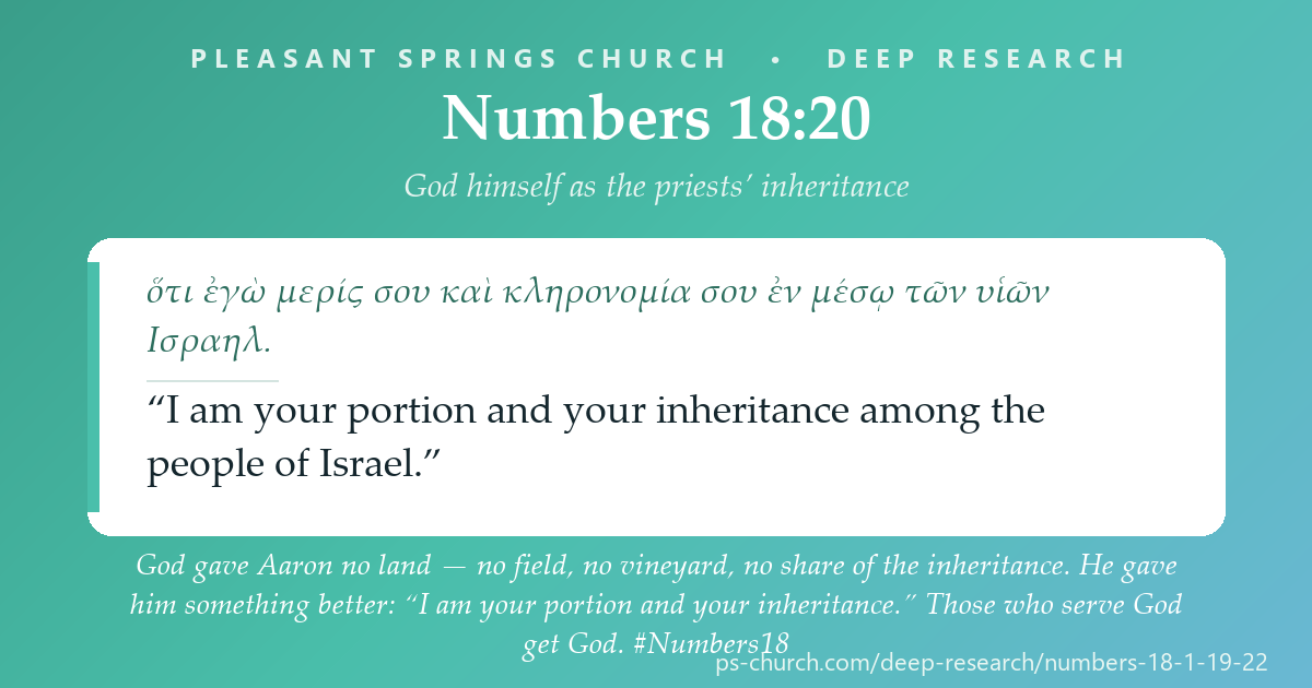 Share card &mdash; God gave Aaron no land. He gave him something better: “I am your portion and your inheritance among the people of Israel.” Those who serve God get God. #Numbers18