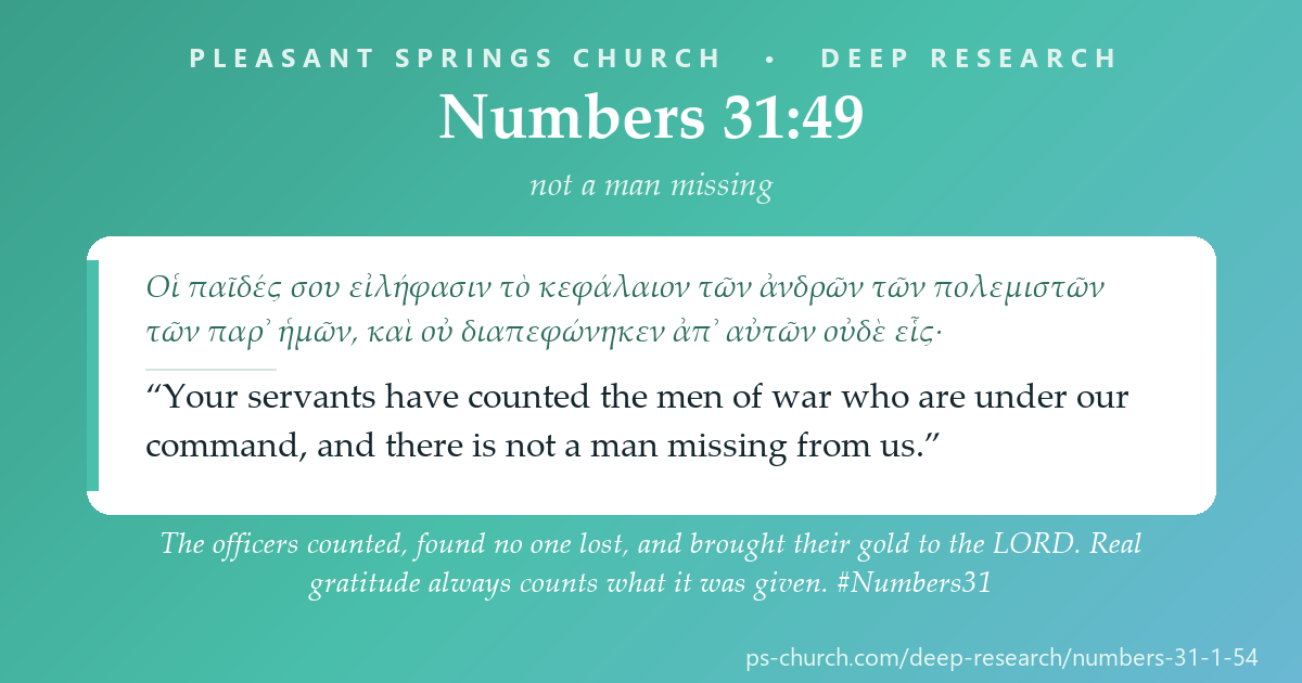 Share card &mdash; Numbers 31 is the hardest chapter in the book, and it does not end in a victory parade. It ends with the army held outside the camp for seven days, and everything they carried home passed through water and fire. #Numbers31