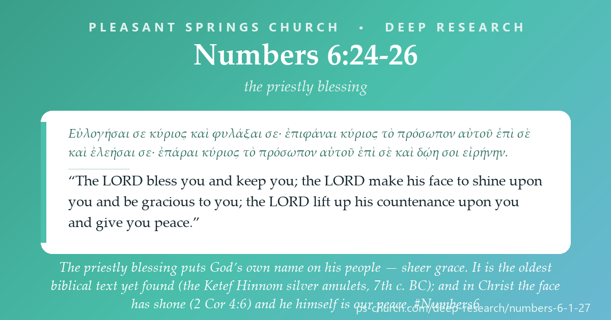Share card &mdash; “The LORD bless you and keep you… make his face to shine upon you… and give you peace.” The oldest biblical text yet found — God putting his name on his people, sheer grace. In Christ the face has shone, and he is our peace. #Numbers6