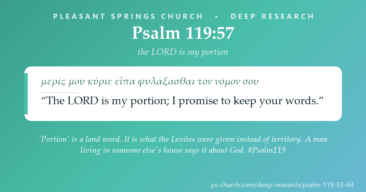 Share card &mdash; 'Portion' is a land word. It is what the Levites were given instead of territory. A man living in someone else's house says it about God. #Psalm119