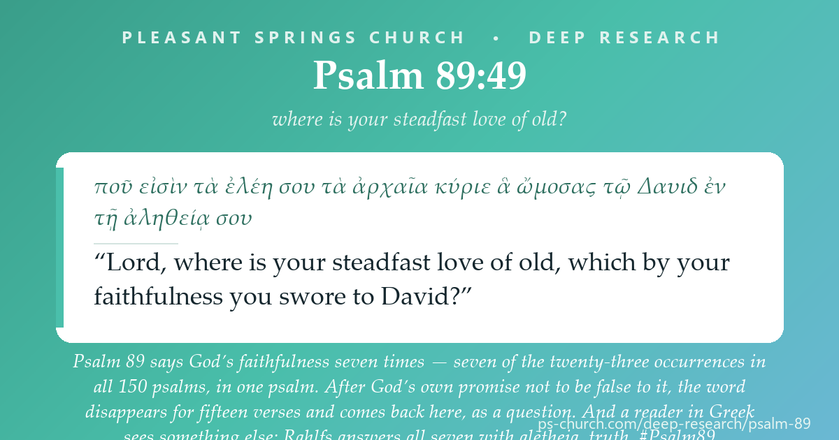 Share card &mdash; Psalm 89 says God's faithfulness seven times — seven of the twenty-two occurrences in all 150 psalms. Then it stops for fifteen verses, and comes back as a question. #Psalm89