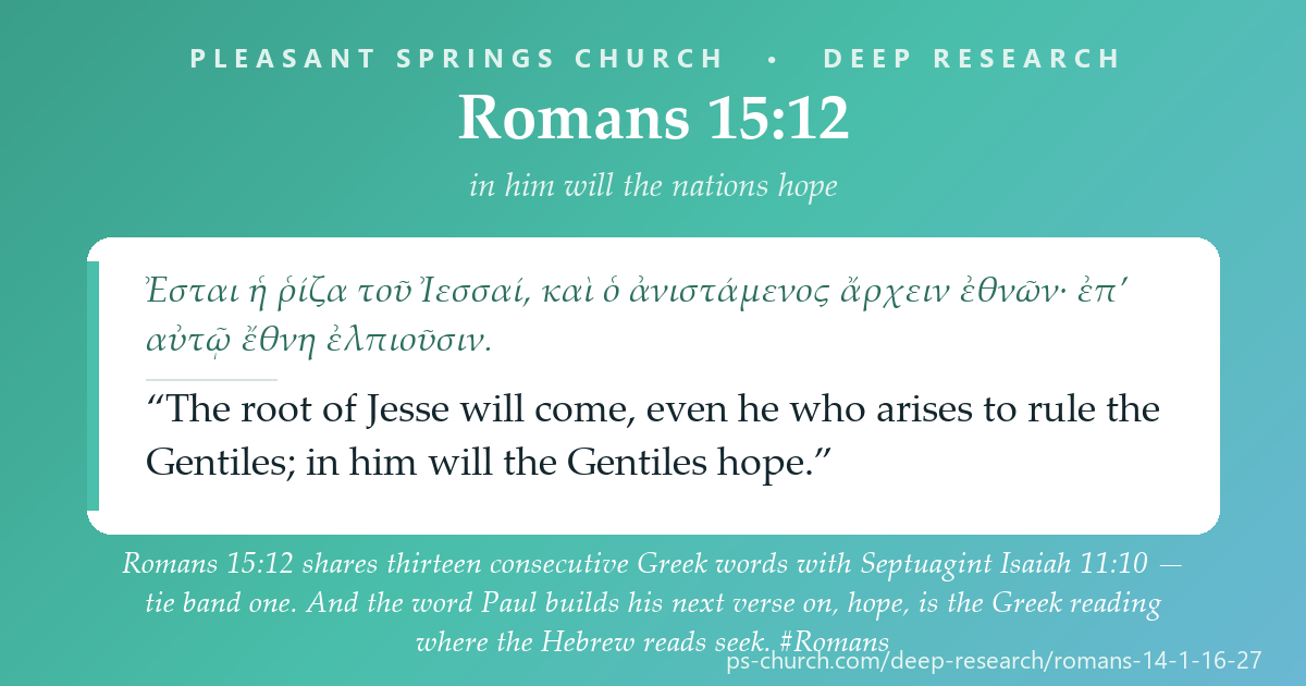 Share card &mdash; The Greek New Testament on our disk ends Romans at 16:24; the ESV ends it at 16:27. And the deepest run in all three chapters - ten consecutive words with 2 Thessalonians 3:18, tie band one - is inside the verse the English does not print. #Romans