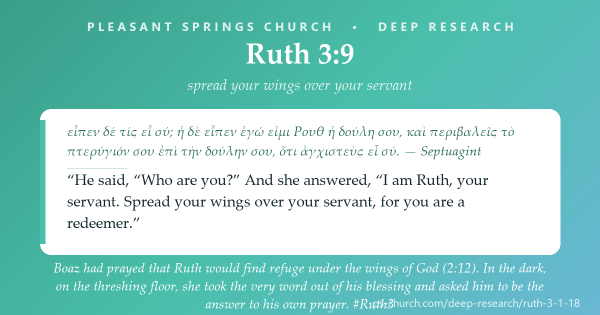 Share card &mdash; Boaz had prayed that she would find refuge under the wings of God. In the dark, she asked him to be the answer to his own prayer. #Ruth3