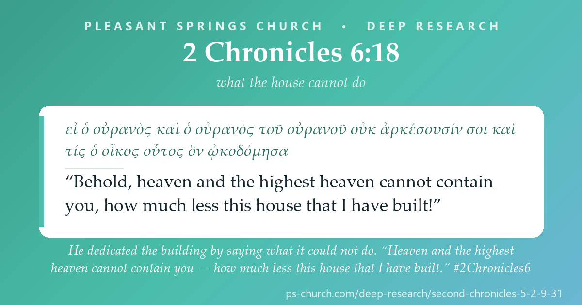 Share card &mdash; He dedicated the building by saying what it could not do: “Heaven and the highest heaven cannot contain you — how much less this house that I have built.” #2Chronicles6