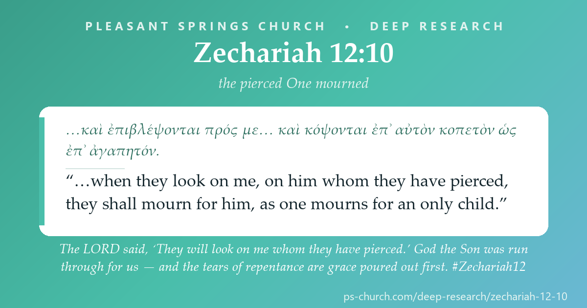 Share card &mdash; The LORD said, ‘They will look on me whom they have pierced.’ God the Son was run through for us — and the tears of repentance are grace poured out first. #Zechariah12